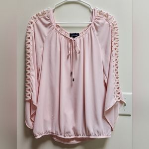 Women's Pink B-Design, 3/4 Lattice Trim Sleeve, Sheer Blouse/Top Size Small